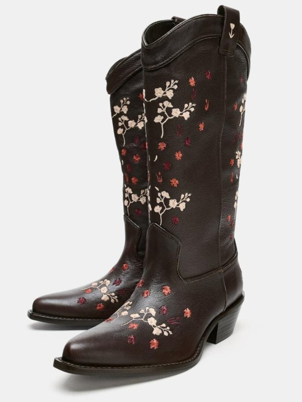 Zara Leather Floral Cowboy Boots.